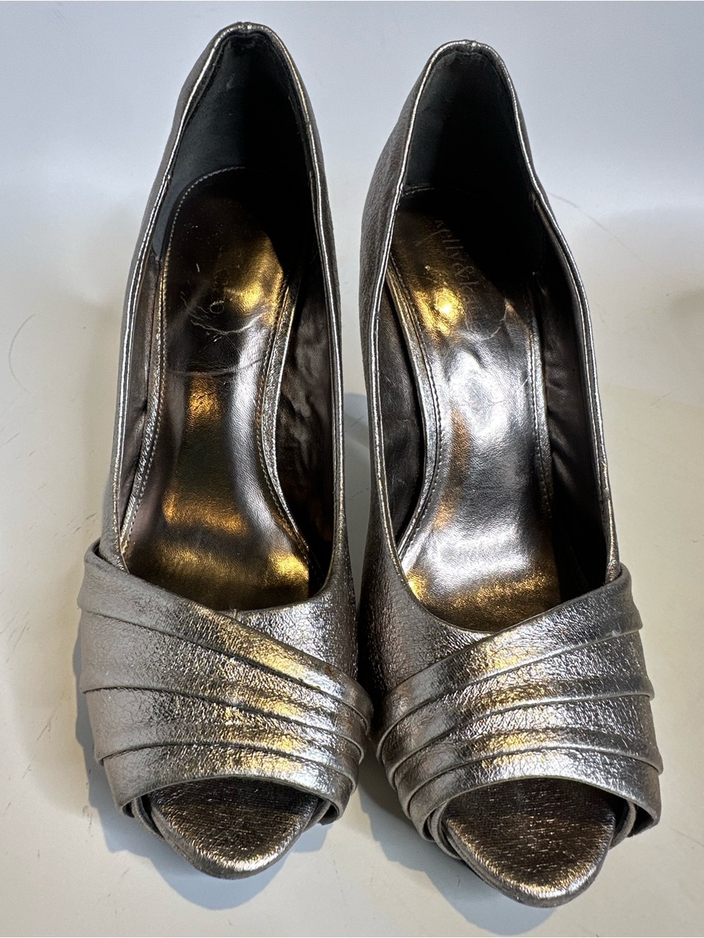 Kelly & Katie Metallic Silver Peep Toe Heels